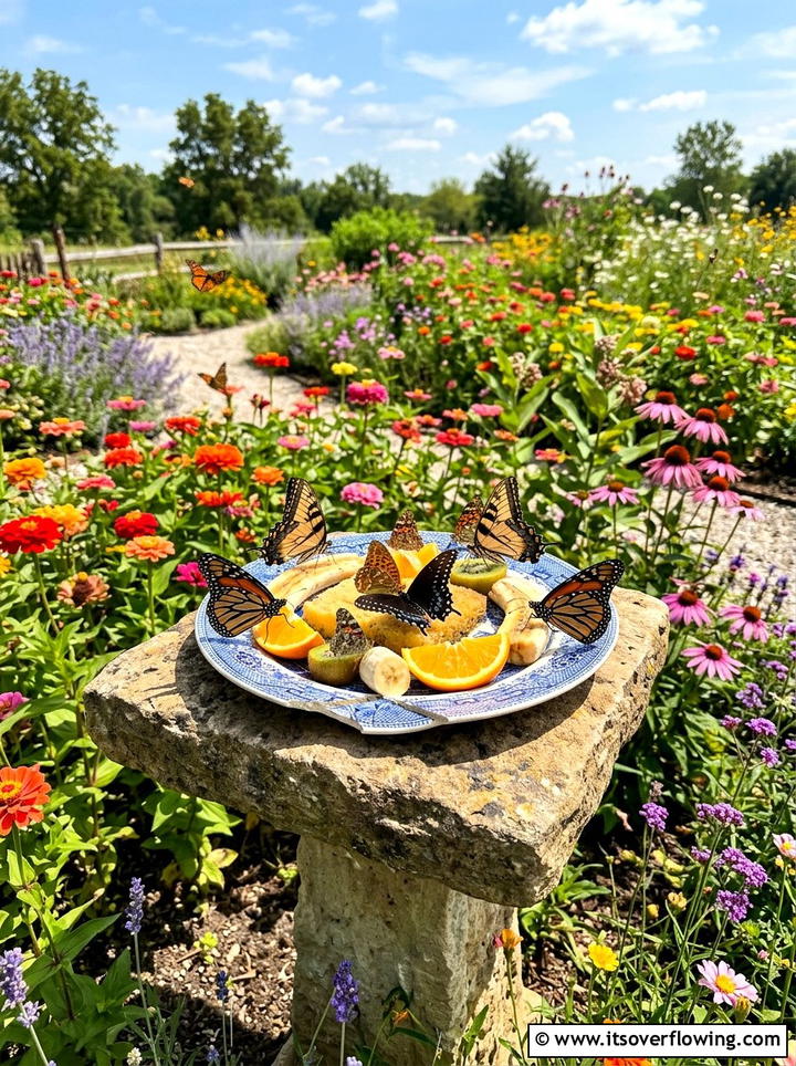 Broken Plate Butterfly Feeder - 25 recycled garden ideas with chipped dishes