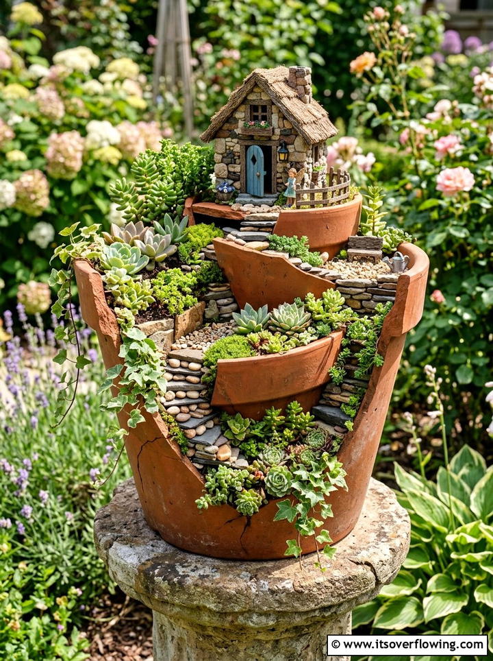 Broken Pot Fairy Garden - 25 garden ideas with fairy gardens