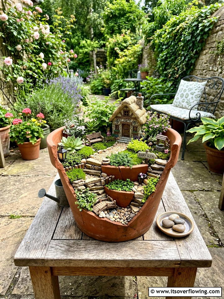 Broken Pot Fairy Garden - 25 cheap garden ideas