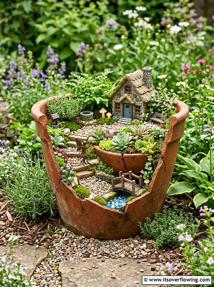 Broken Pot Fairy Gardens - 25 recycled garden ideas with eco friendly decor