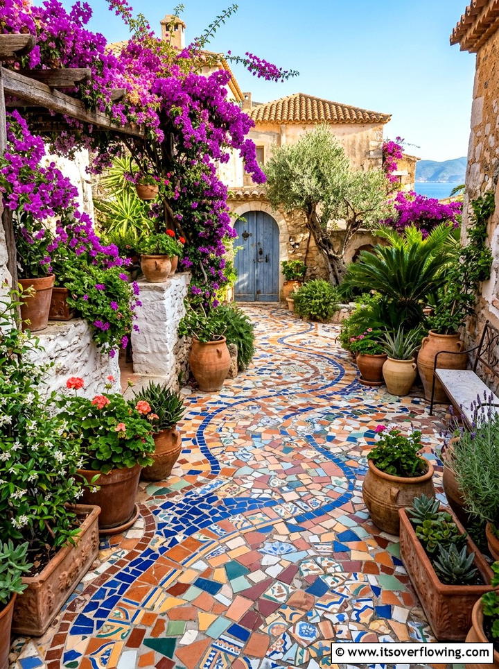 Broken Tile Mosaic Walk - 25 reusing old things ideas for garden pathways
