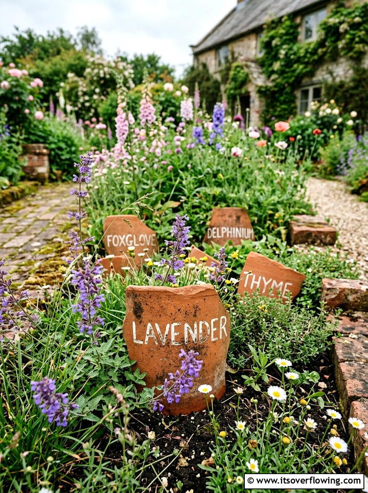Broken pot markers - 25 recycled garden ideas with plant labels