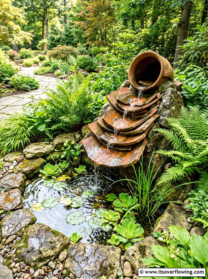 Broken pot water feature - 25 recycled garden ideas with broken pots