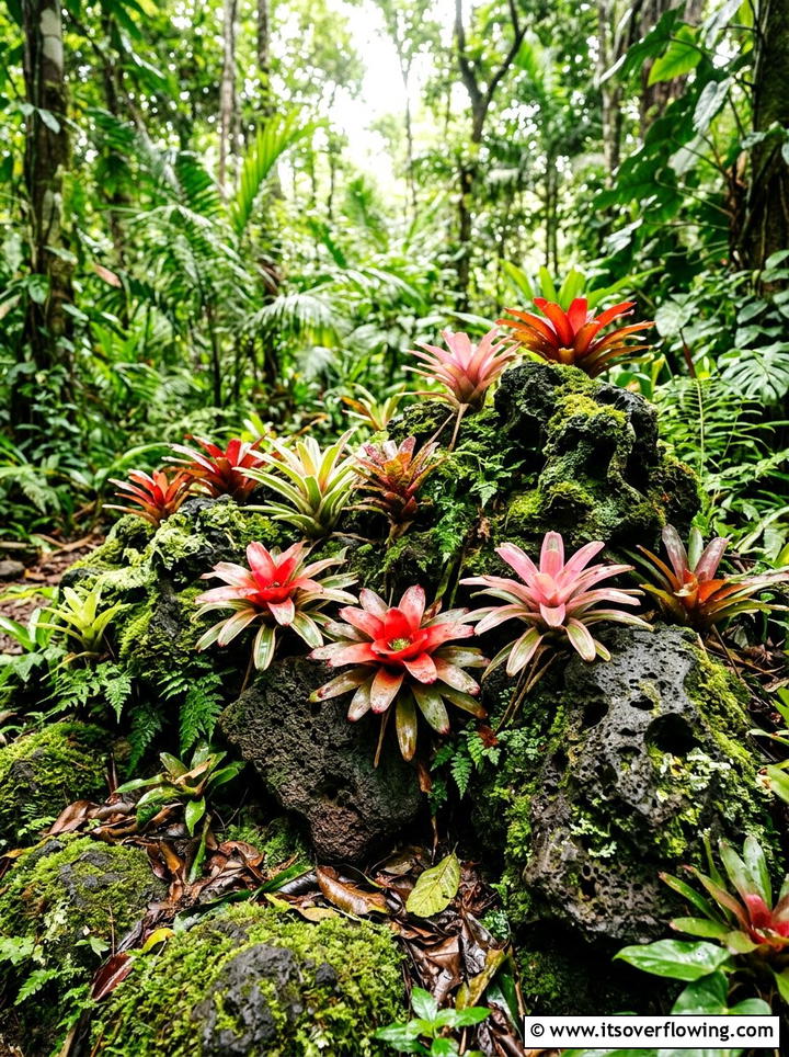 Bromeliad Tropical Arrangement - 25 creative garden ideas with tropical foliage