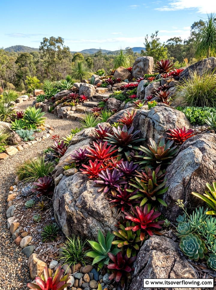 Bromeliad rock garden - 25 garden design ideas with tropical foliage