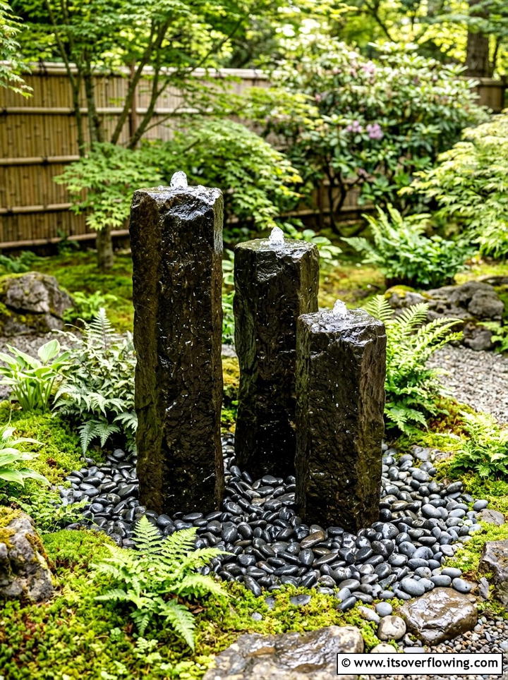 Bubbling basalt column - 25 garden design ideas with water features