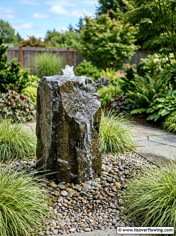 Bubbling rock fountain - 25 backyard ideas with water feature