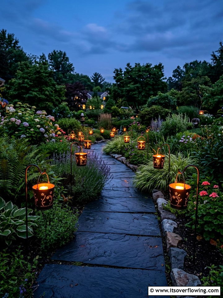 Bucket garden path lighting - 25 upcycled garden ideas with old buckets