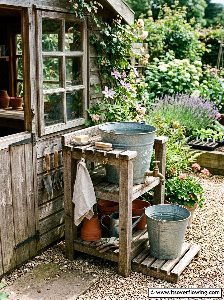 Bucket garden sink station - 25 upcycled garden ideas with old buckets