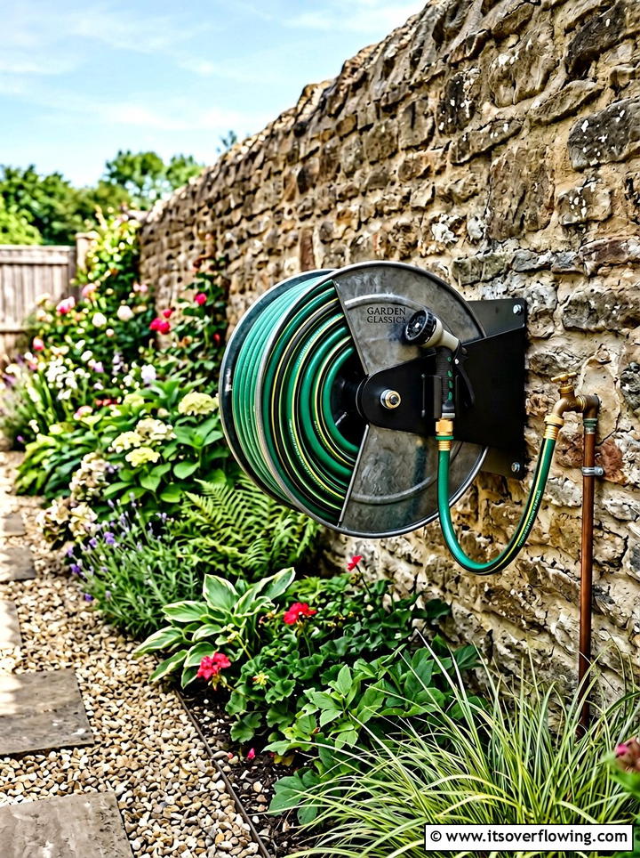 Bucket hose storage reel - 25 upcycled garden ideas with old buckets