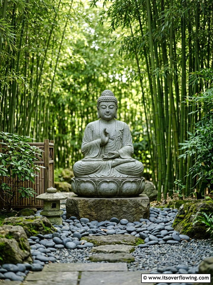 Buddha statue focal point - 25 small garden ideas with zen style