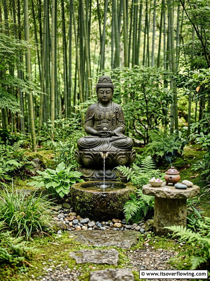 Buddha statue fountain - 25 garden decor ideas with tabletop fountains