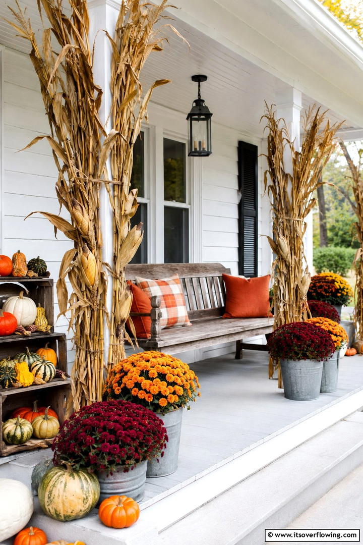 Buffalo Check Plaid Pattern Porch - 50 Fall Porch Decor Ideas for Welcoming Outdoor Spaces