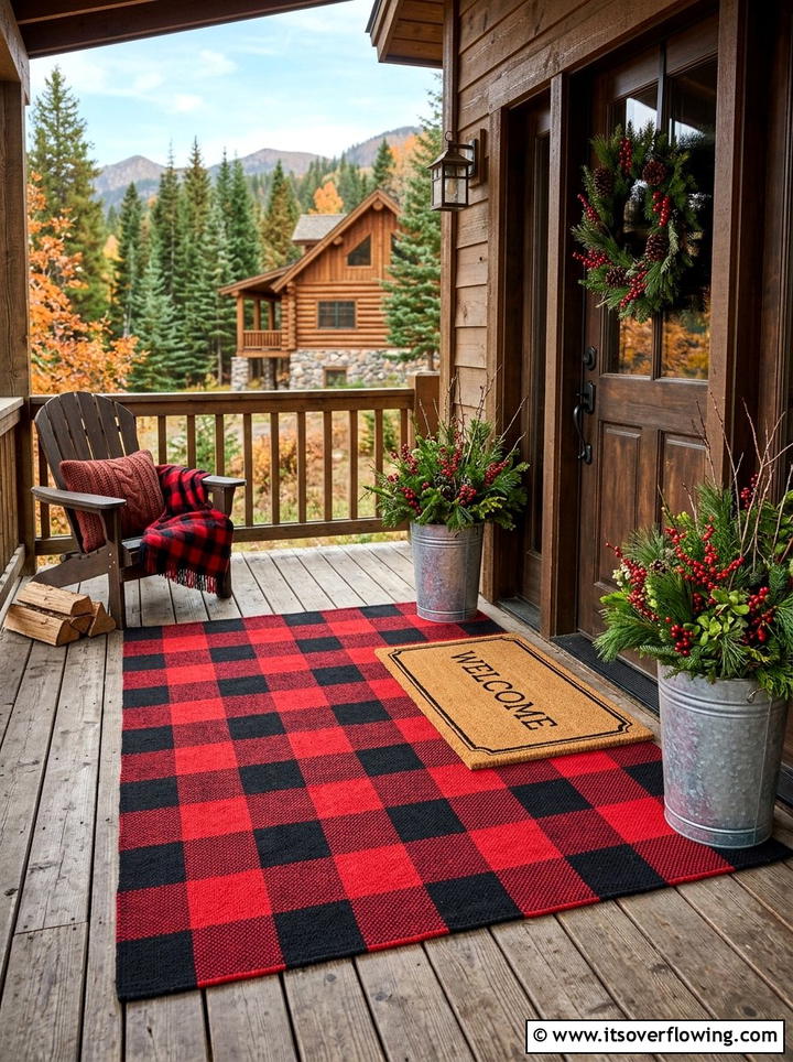 Buffalo Check Porch Rug - 25 front porch ideas with winter decor