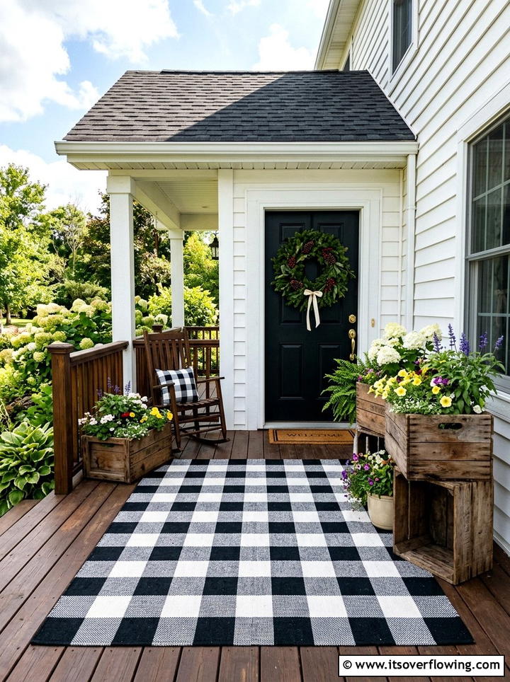 Buffalo Check Porch - 25 front porch ideas with outdoor rug