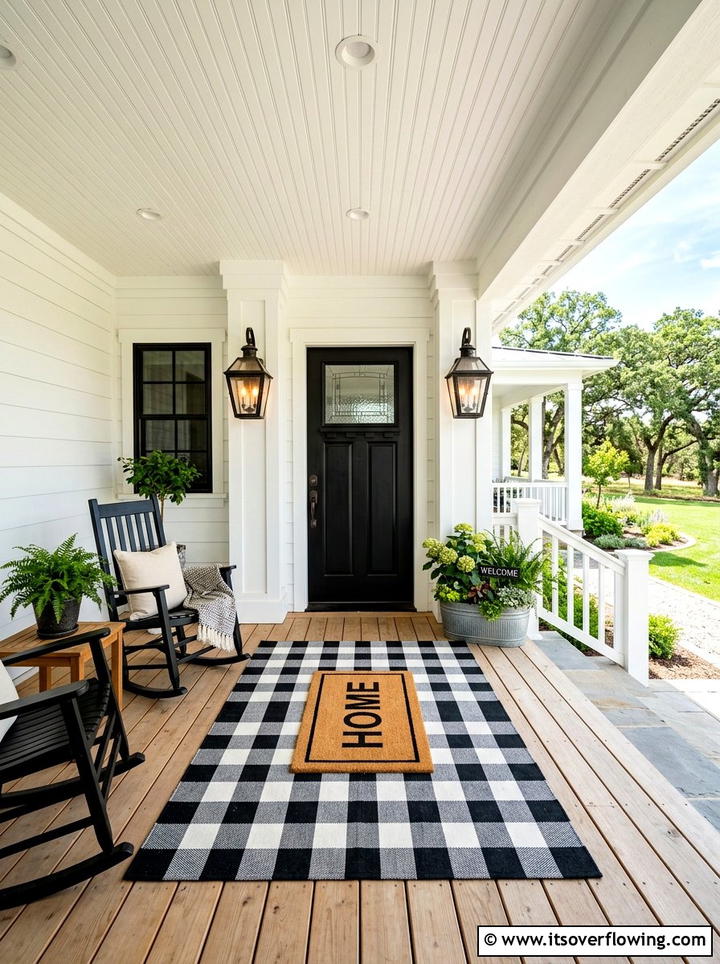Buffalo Plaid Outdoor Rug - 25 front porch ideas with layered doormats