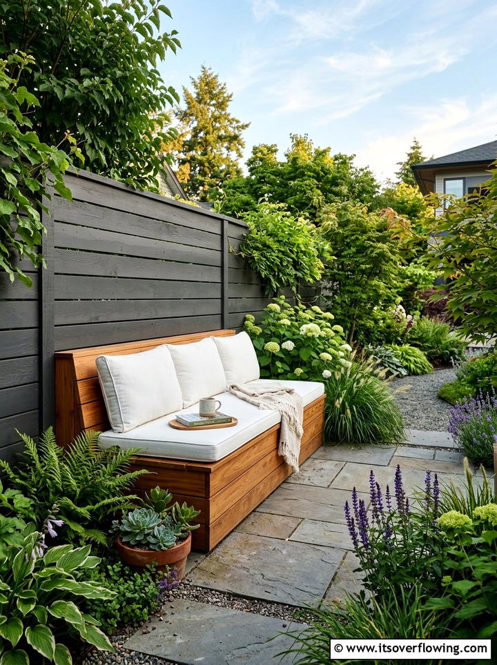 Built In Bench - 25 garden ideas for narrow yards