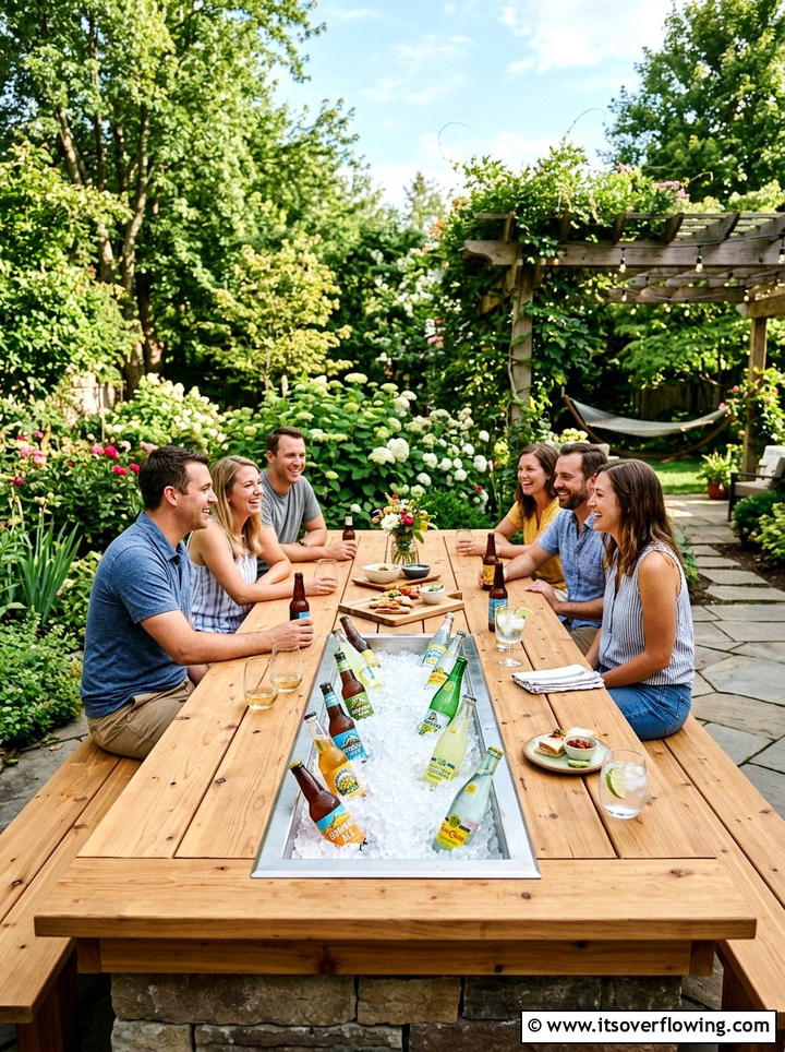 Built In Ice Table - 25 upcycled garden ideas with old tables