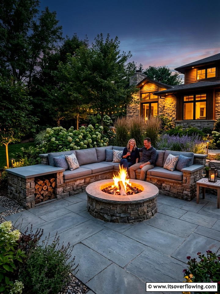 Built in fire pit seating - 25 garden design ideas for fire pit corners