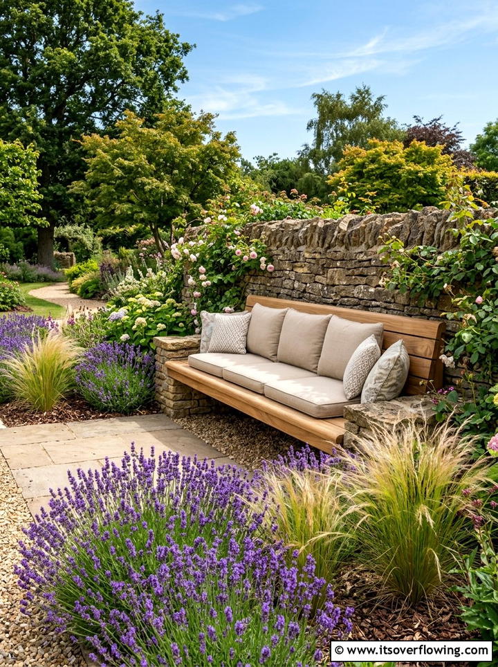 Built in garden bench - 25 backyard ideas with cozy corner