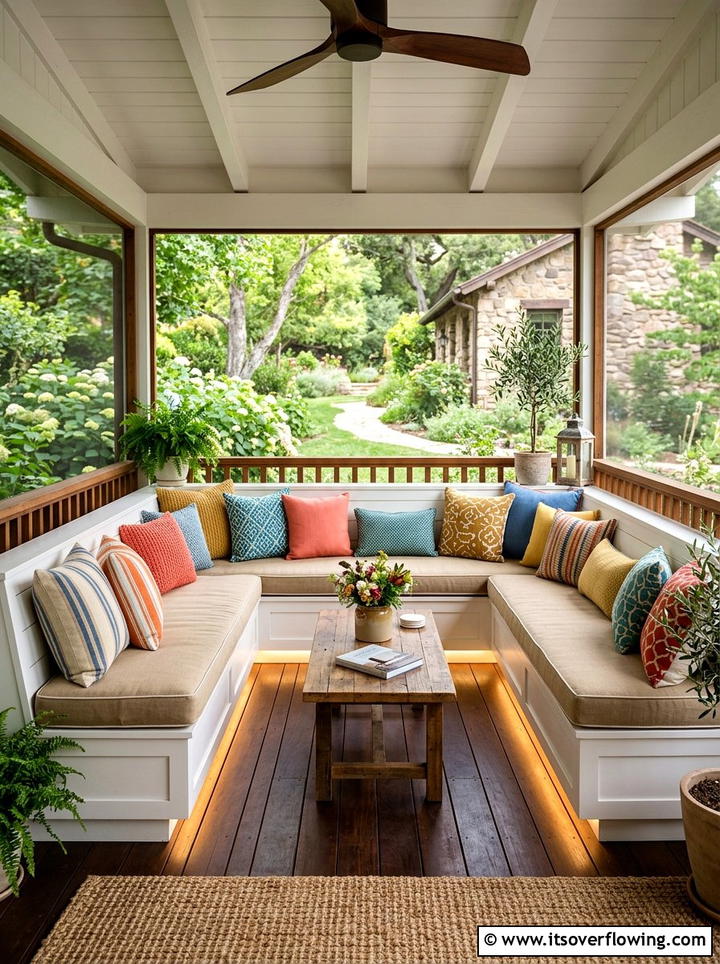 Built in porch seating - 25 front porch decor ideas with cushions