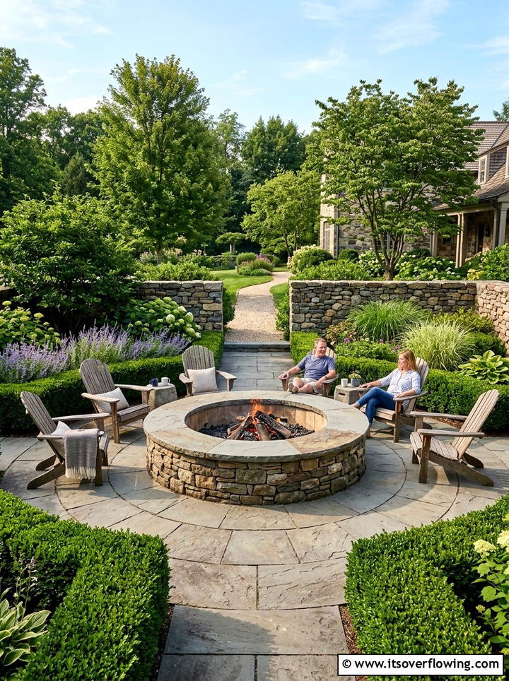 Built in stone fire pit - 25 garden ideas with fire pit