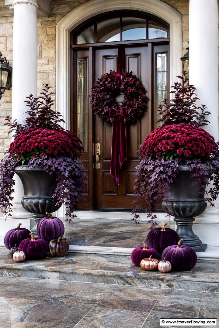 Burgundy and Plum Elegance - 50 Modern Fall Porch Decor Ideas Roundup- Warm Welcomes