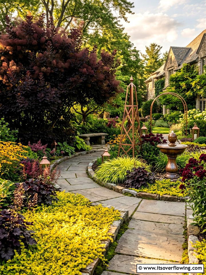 Burgundy and gold garden - 25 garden design ideas with color themes