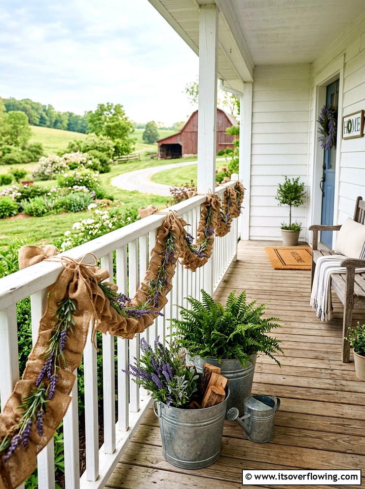 Burlap Garland Farmhouse Porch - 25 front porch decor ideas with garlands