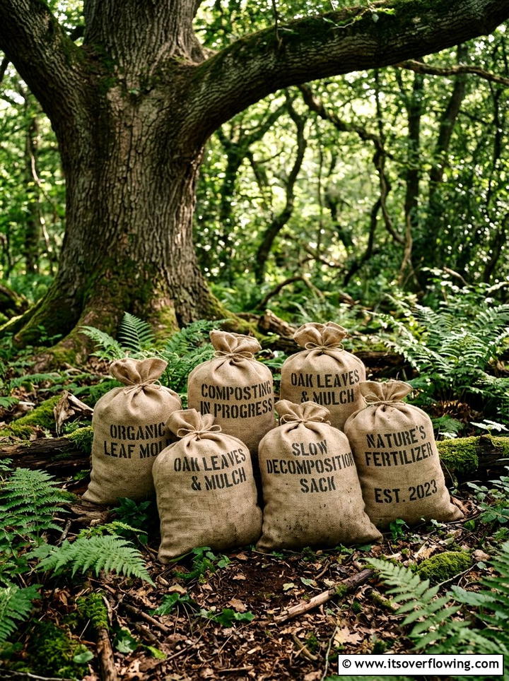 Burlap Sack Leaf Mold - 25 recycled garden ideas with leaf mold bins