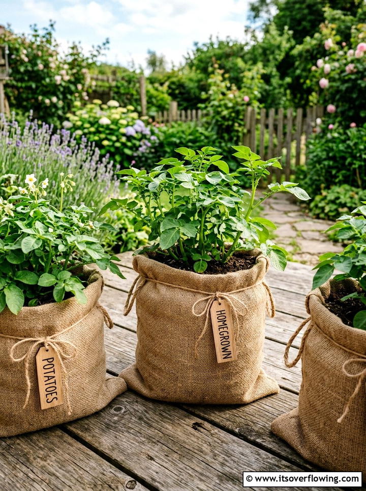 Burlap Sack Planter - 25 cheap garden ideas with composting