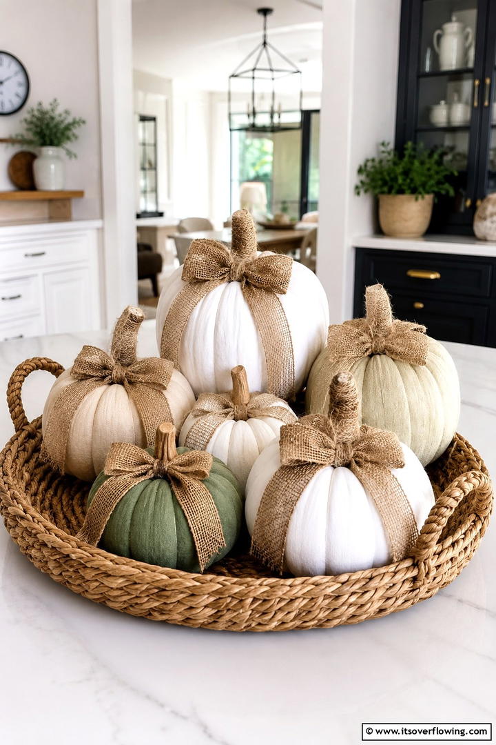 Burlap Wrapped Pumpkin Stems - 50 Fall Pumpkin Decor Ideas for Cozy Autumn Homes Today