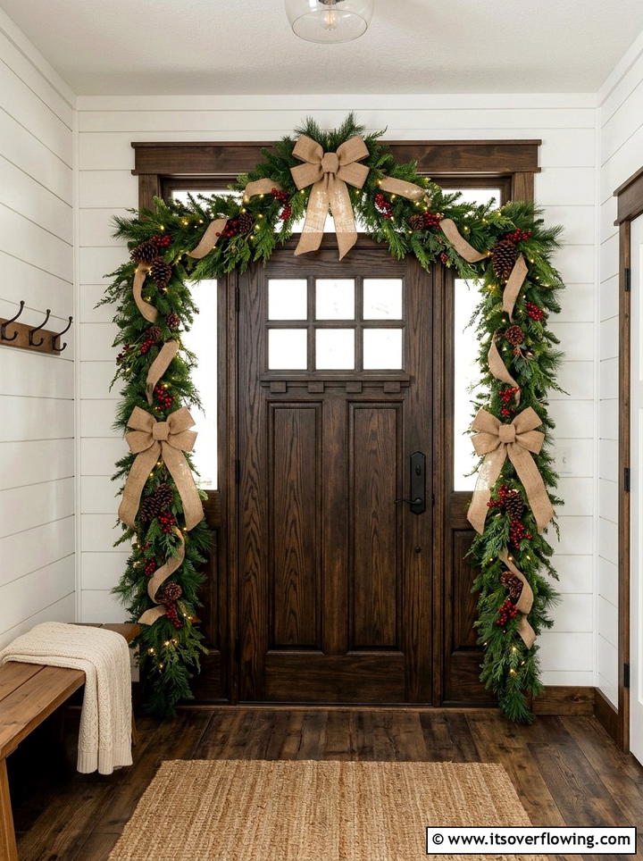 Burlap and greenery garland - 25 front porch ideas with door garland