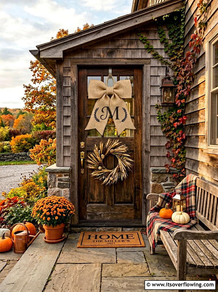 Burlap monogram door bow - 25 front porch ideas with monogram decor