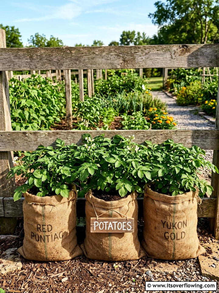 Burlap sack planter - 25 upcycled garden ideas with kids projects