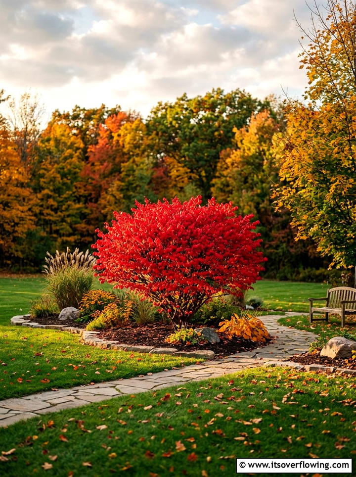 Burning Bush Accent - 25 garden design ideas with low maintenance shrubs