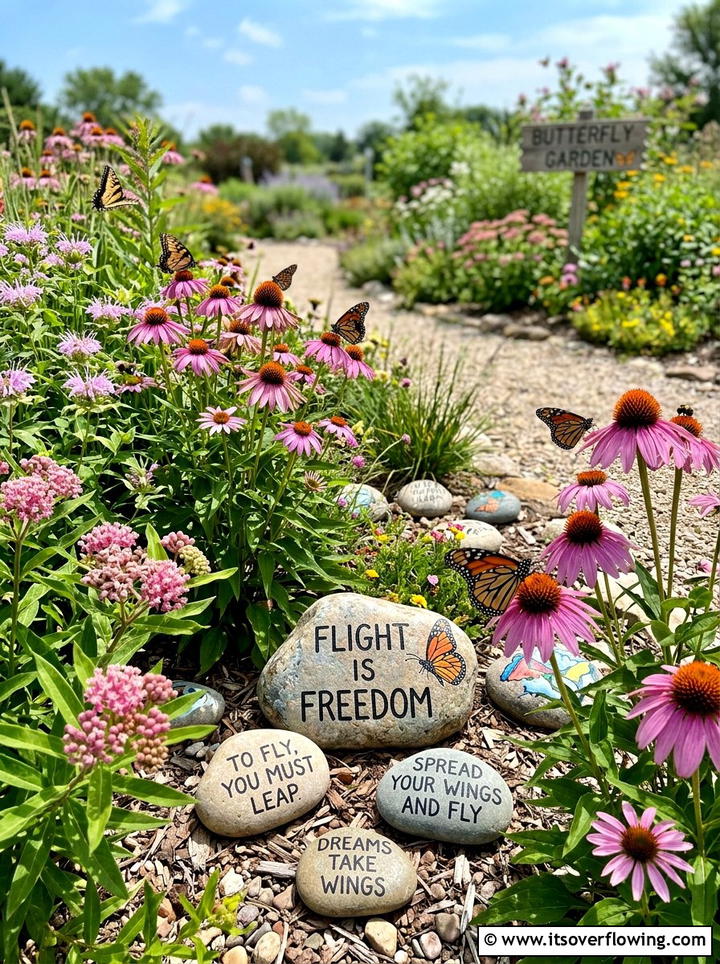 Butterfly Garden Message Rocks - 25 creative garden ideas with quote stones
