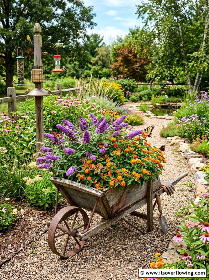 Butterfly Garden Wheelbarrow - 25 backyard ideas with wheelbarrow planter