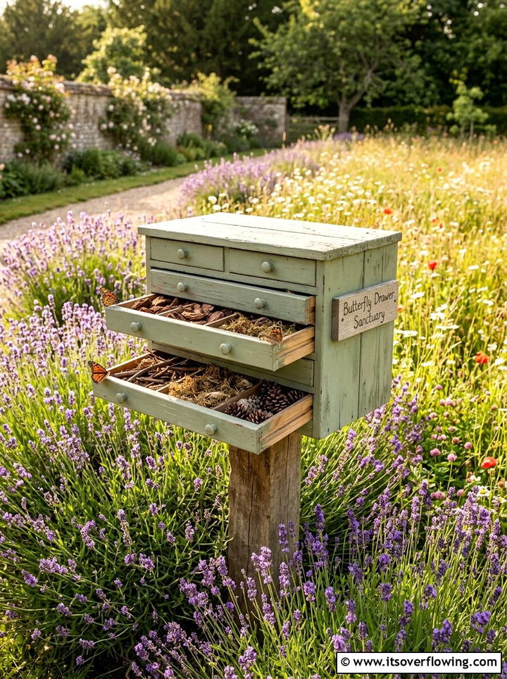 Butterfly House Drawer Sanctuary - 25 recycled garden ideas with old drawers