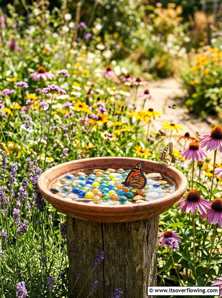 Butterfly Water Station - 25 garden decor ideas with terracotta pots