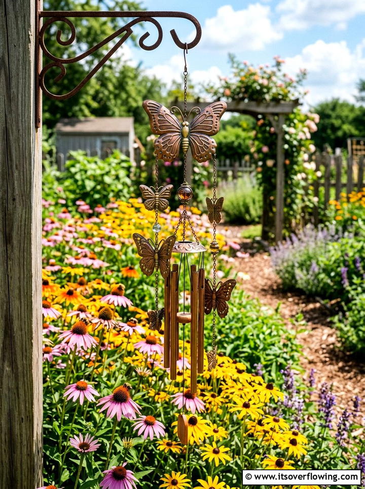 Butterfly Wind Chimes Near Pollinator Garden - 25 garden decor ideas with wind chimes