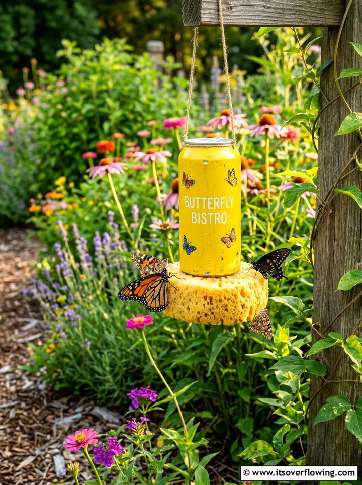 Butterfly feeder aluminum cans - 25 recycled garden ideas with aluminum cans
