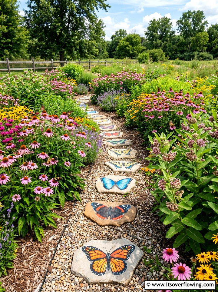 Butterfly garden walkway - 25 creative garden ideas with painted stepping stones