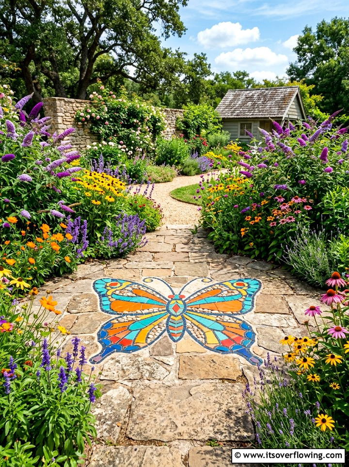 Butterfly stone mosaic - 25 garden ideas with pebble mosaics