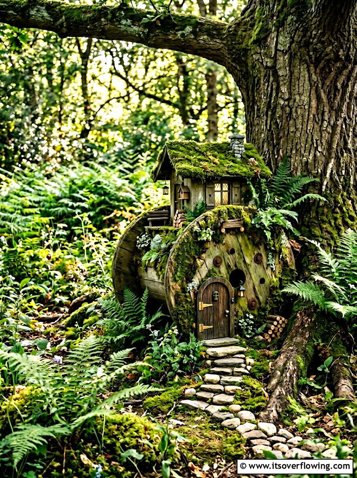 Cable spool fairy house - 25 recycled garden ideas with cable spools