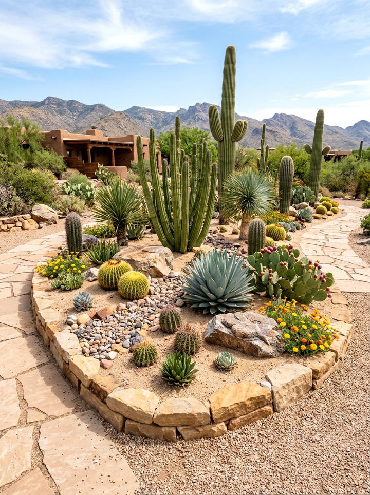 Cactus Garden Landscape - 25 backyard decorating ideas with boho accents