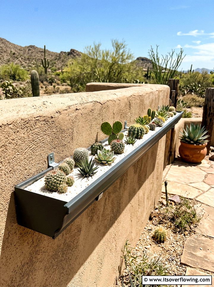 Cactus gutter garden - 25 garden ideas with rain gutters