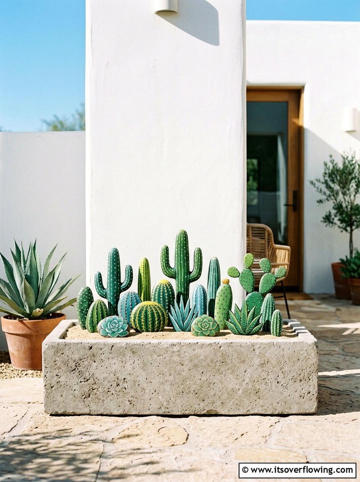 Cactus rock garden pot - 25 garden decor ideas with painted rocks