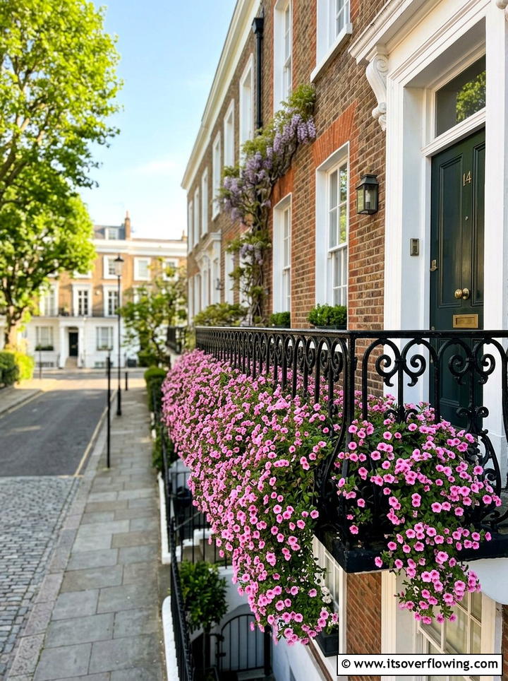 Calibrachoa trailing from porch railing - 25 front porch ideas with sun loving plants