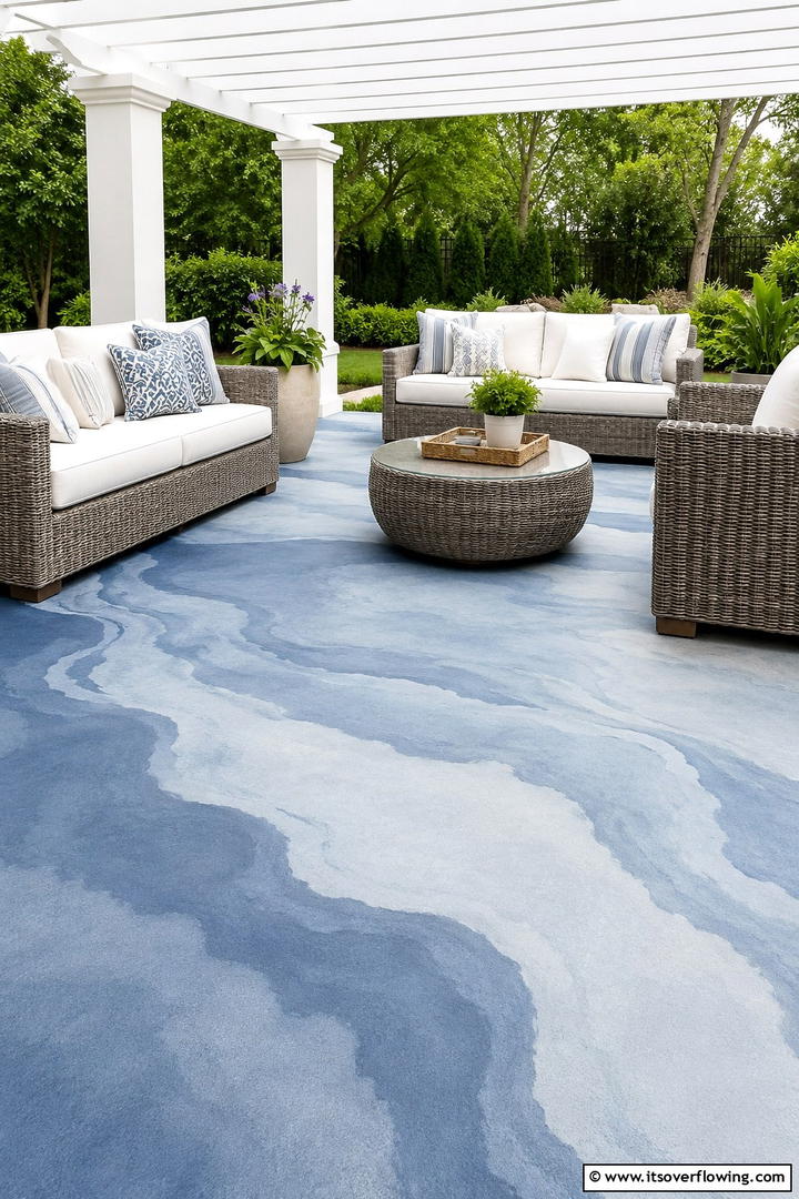 Calming Cool Blues - 30 Painted Concrete Patio Ideas for Colorful Outdoor Floors